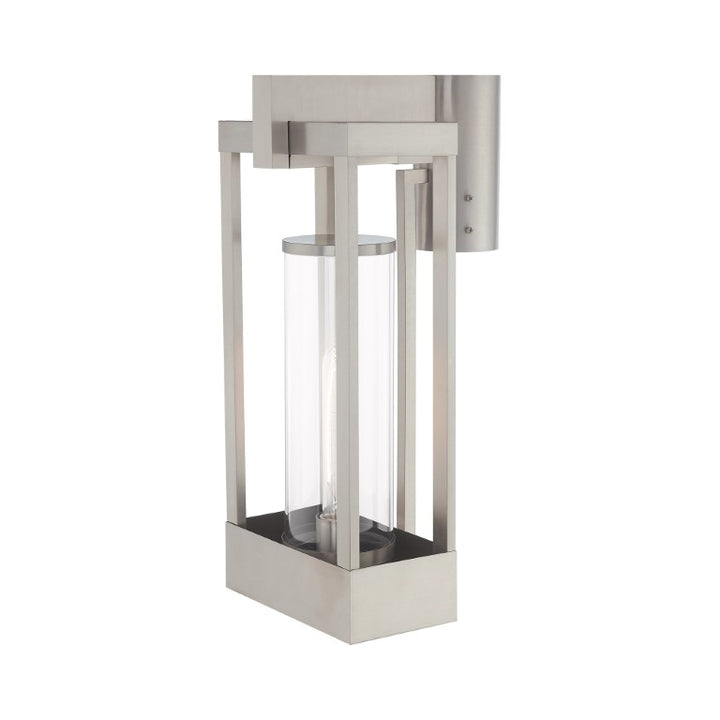 Delancey Medium Base Light Bulb Socket Medium Outdoor Post Top Lantern 10.125" x 8" x 18.875" Solid Brass and Cylinder Clear Glass, Brushed Nickel Finish 120V for Garden, Exterior Post - 20996-91
