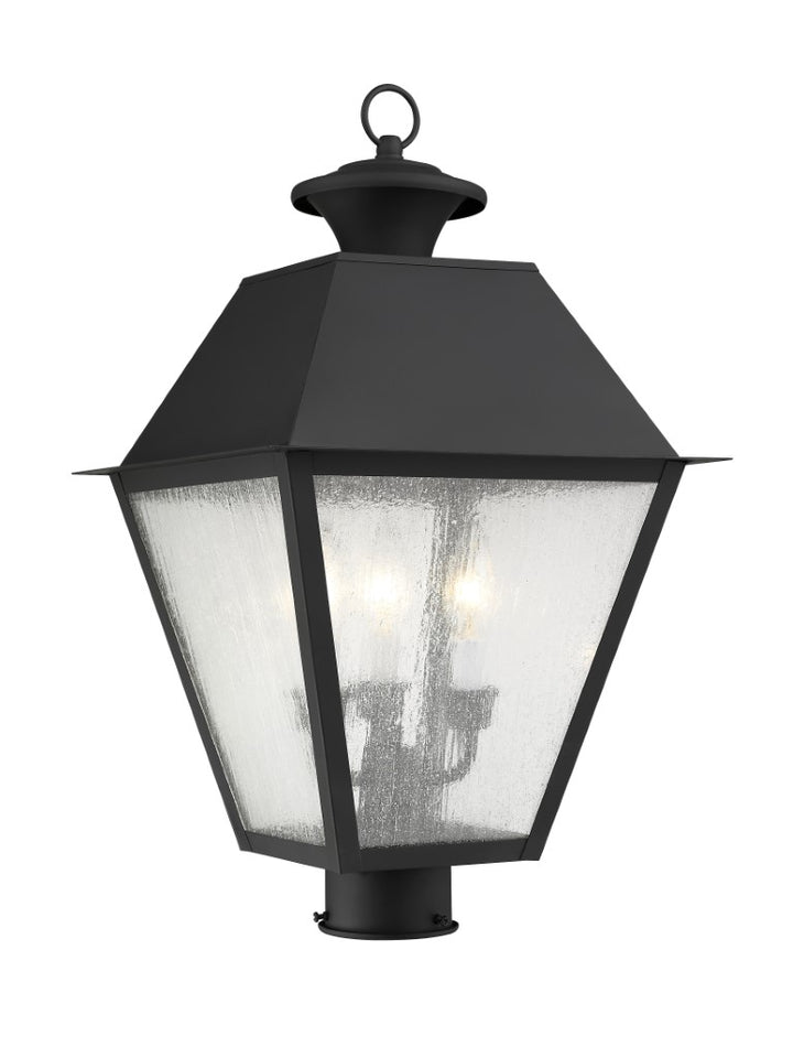 2169-04 Mansfield Candelabra Base Light Bulb Socket Large Outdoor Post Top Lantern 12" x 12" x 20"  Hand Crafted Solid Brass and Seeded Glass, Black Finish 120V for Garden, Exterior Post