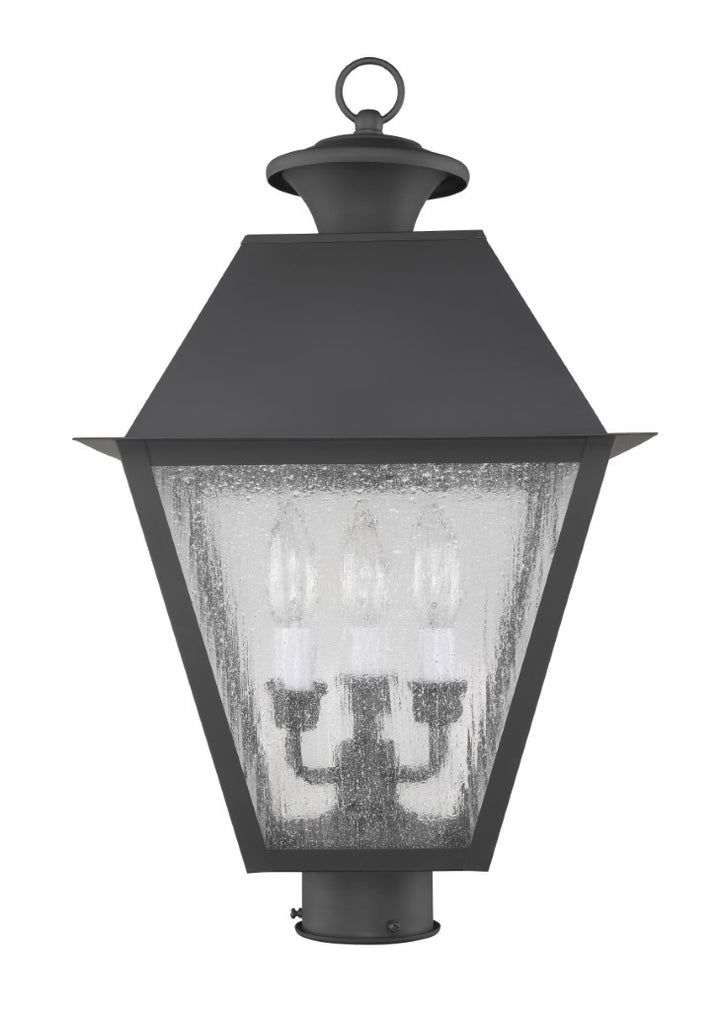 2169-04 Mansfield Candelabra Base Light Bulb Socket Large Outdoor Post Top Lantern 12" x 12" x 20"  Hand Crafted Solid Brass and Seeded Glass, Black Finish 120V for Garden, Exterior Post