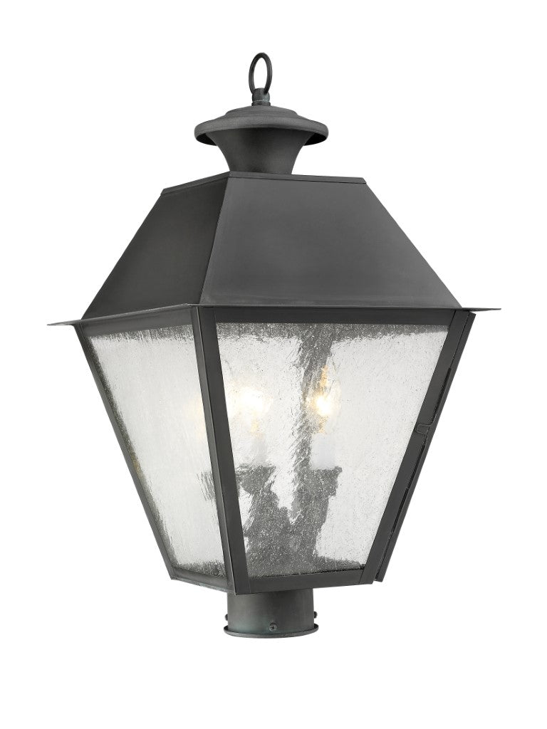 2169-61 Mansfield Candelabra Base Light Bulb Socket Large Outdoor Post Top Lantern 12" x 12" x 20"  Hand Crafted Solid Brass and Seeded Glass, Charcoal Finish 120V for Garden, Exterior Post