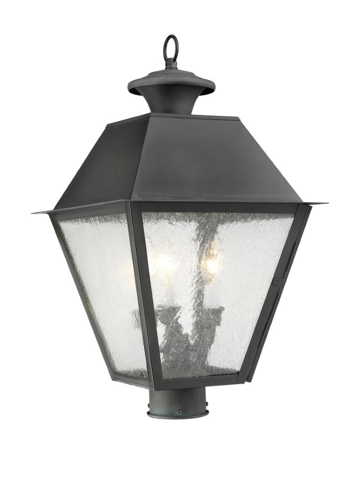 2169-61 Mansfield Candelabra Base Light Bulb Socket Large Outdoor Post Top Lantern 12" x 12" x 20"  Hand Crafted Solid Brass and Seeded Glass, Charcoal Finish 120V for Garden, Exterior Post