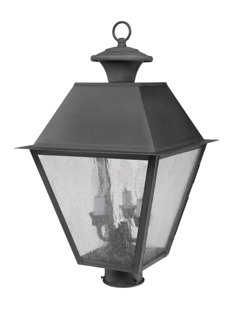 2169-61 Mansfield Candelabra Base Light Bulb Socket Large Outdoor Post Top Lantern 12" x 12" x 20"  Hand Crafted Solid Brass and Seeded Glass, Charcoal Finish 120V for Garden, Exterior Post