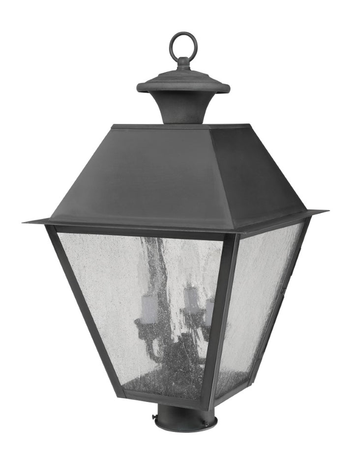 2169-61 Mansfield Candelabra Base Light Bulb Socket Large Outdoor Post Top Lantern 12" x 12" x 20"  Hand Crafted Solid Brass and Seeded Glass, Charcoal Finish 120V for Garden, Exterior Post