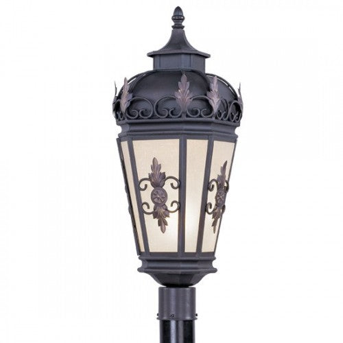 2198-07 Berkshire Medium Base Light Bulb Socket Outdoor Post Top Lantern 26" x 9.5" Hand Crafted Solid Brass and Antique Honey Linen Glass, Bronze Finish 120V for Garden, Exterior Post
