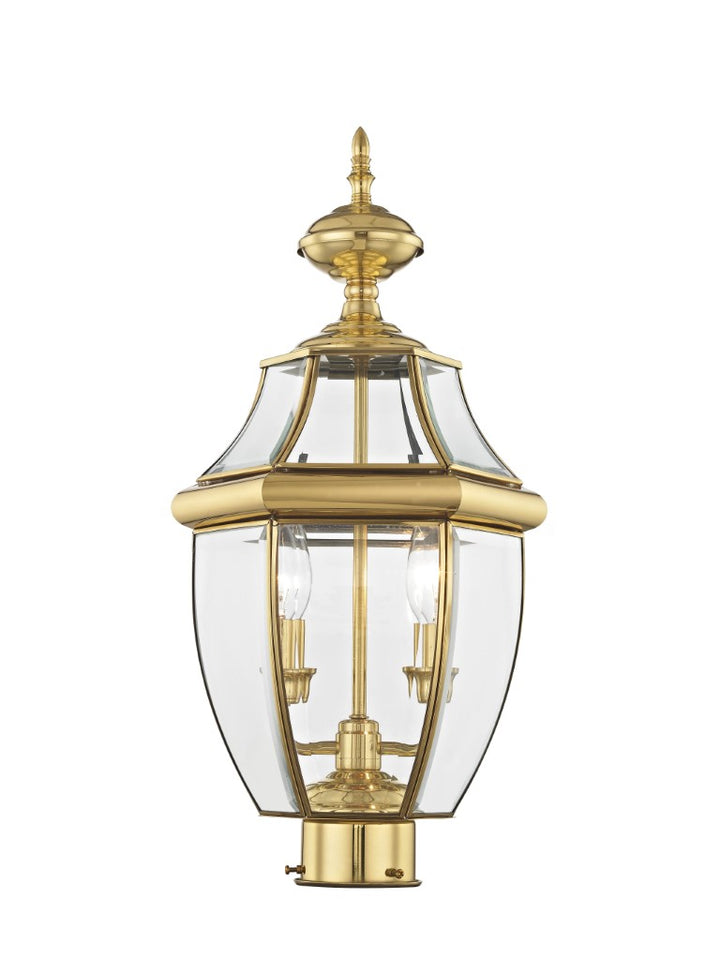 2254-02 Monterey Candelabra Base Light Bulb Socket Medium Outdoor Post Top Lantern 21.5" x 10.5" Hand Crafted Solid Brass and Clear Beveled Glass , Polished Brass Finish 120V for Garden, Exterior Post