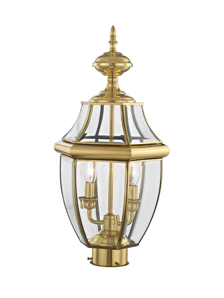 2254-02 Monterey Candelabra Base Light Bulb Socket Medium Outdoor Post Top Lantern 21.5" x 10.5" Hand Crafted Solid Brass and Clear Beveled Glass , Polished Brass Finish 120V for Garden, Exterior Post