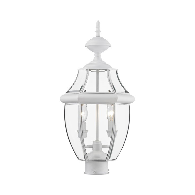 2254-03 Monterey Candelabra Base Light Bulb Socket Medium Outdoor Post Top Lantern 21.5" x 10.5" Hand Crafted Solid Brass and Clear Beveled Glass , White Finish 120V for Garden, Exterior Post