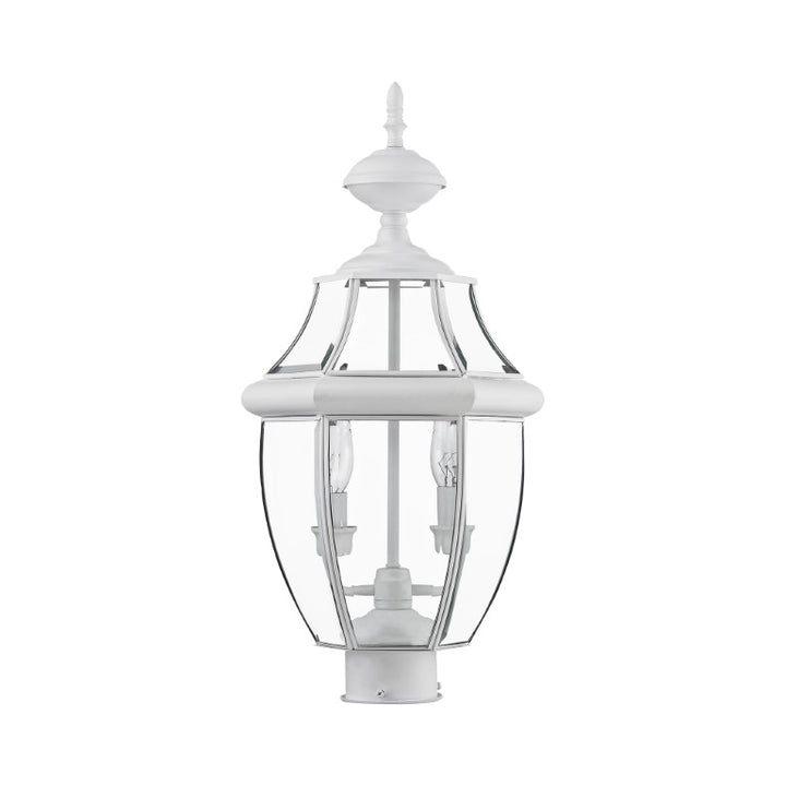2254-03 Monterey Candelabra Base Light Bulb Socket Medium Outdoor Post Top Lantern 21.5" x 10.5" Hand Crafted Solid Brass and Clear Beveled Glass , White Finish 120V for Garden, Exterior Post