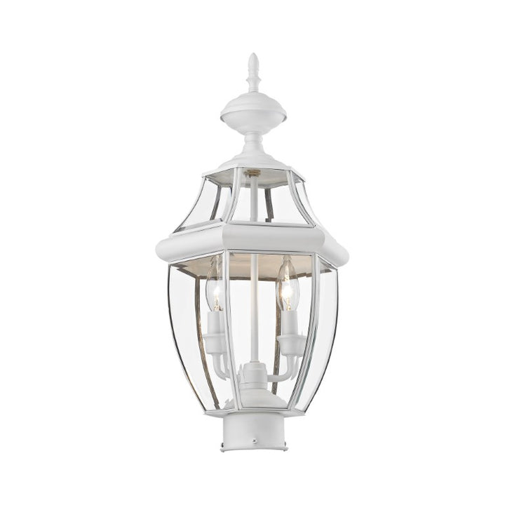 2254-03 Monterey Candelabra Base Light Bulb Socket Medium Outdoor Post Top Lantern 21.5" x 10.5" Hand Crafted Solid Brass and Clear Beveled Glass , White Finish 120V for Garden, Exterior Post