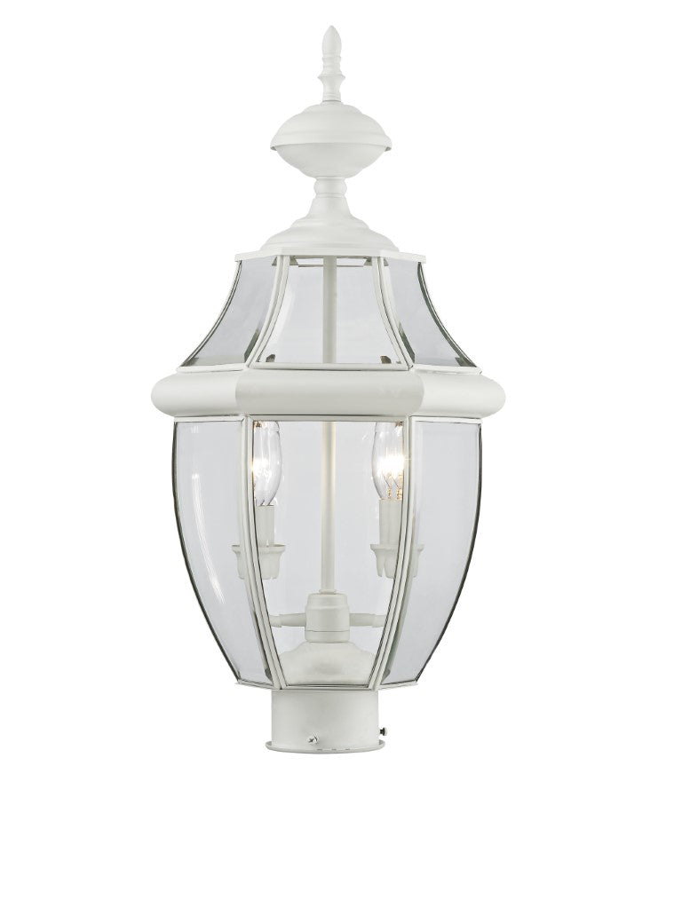 2254-03 Monterey Candelabra Base Light Bulb Socket Medium Outdoor Post Top Lantern 21.5" x 10.5" Hand Crafted Solid Brass and Clear Beveled Glass , White Finish 120V for Garden, Exterior Post