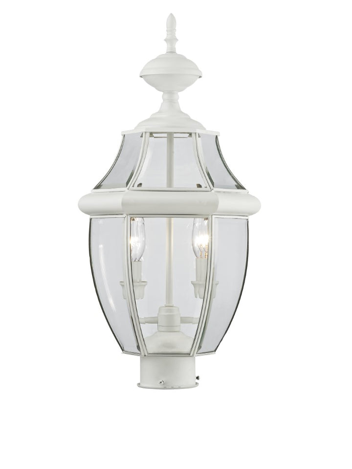 2254-03 Monterey Candelabra Base Light Bulb Socket Medium Outdoor Post Top Lantern 21.5" x 10.5" Hand Crafted Solid Brass and Clear Beveled Glass , White Finish 120V for Garden, Exterior Post