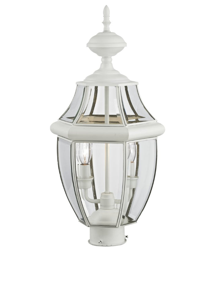2254-03 Monterey Candelabra Base Light Bulb Socket Medium Outdoor Post Top Lantern 21.5" x 10.5" Hand Crafted Solid Brass and Clear Beveled Glass , White Finish 120V for Garden, Exterior Post