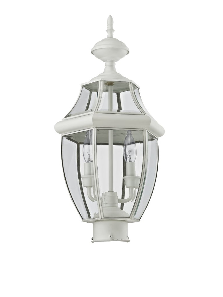 2254-03 Monterey Candelabra Base Light Bulb Socket Medium Outdoor Post Top Lantern 21.5" x 10.5" Hand Crafted Solid Brass and Clear Beveled Glass , White Finish 120V for Garden, Exterior Post