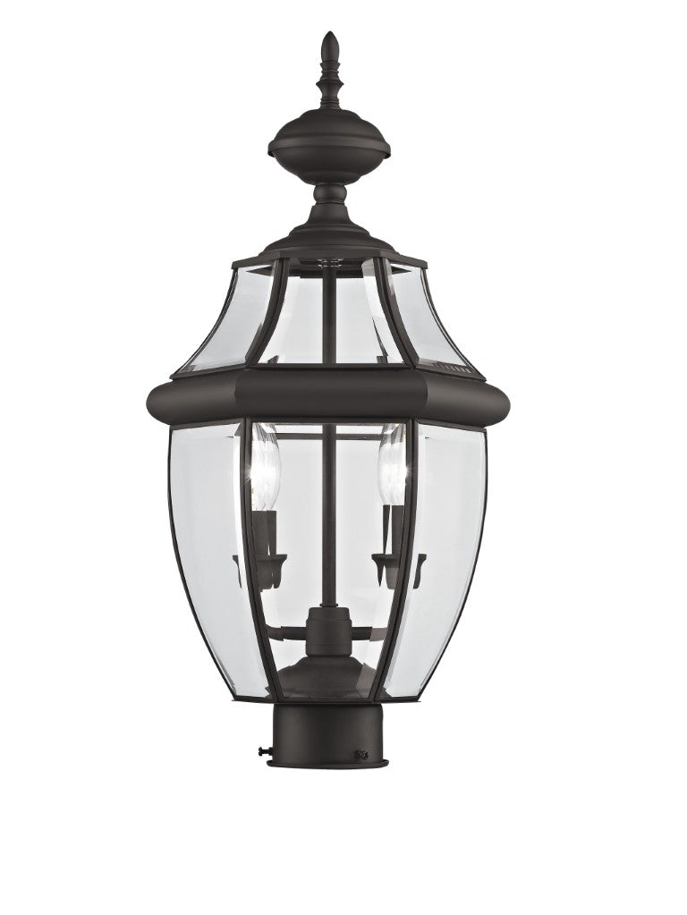 2254-07 Monterey Candelabra Base Light Bulb Socket Medium Outdoor Post Top Lantern 21.5" x 10.5" Hand Crafted Solid Brass and Clear Beveled Glass, Bronze Finish 120V for Garden, Exterior Post