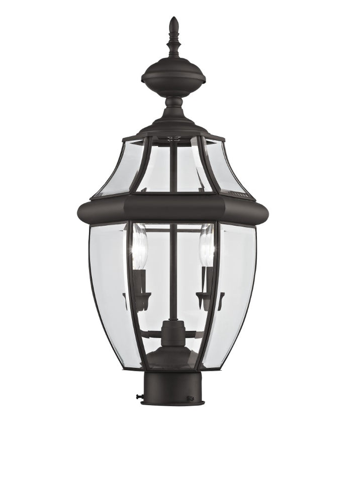 2254-07 Monterey Candelabra Base Light Bulb Socket Medium Outdoor Post Top Lantern 21.5" x 10.5" Hand Crafted Solid Brass and Clear Beveled Glass, Bronze Finish 120V for Garden, Exterior Post