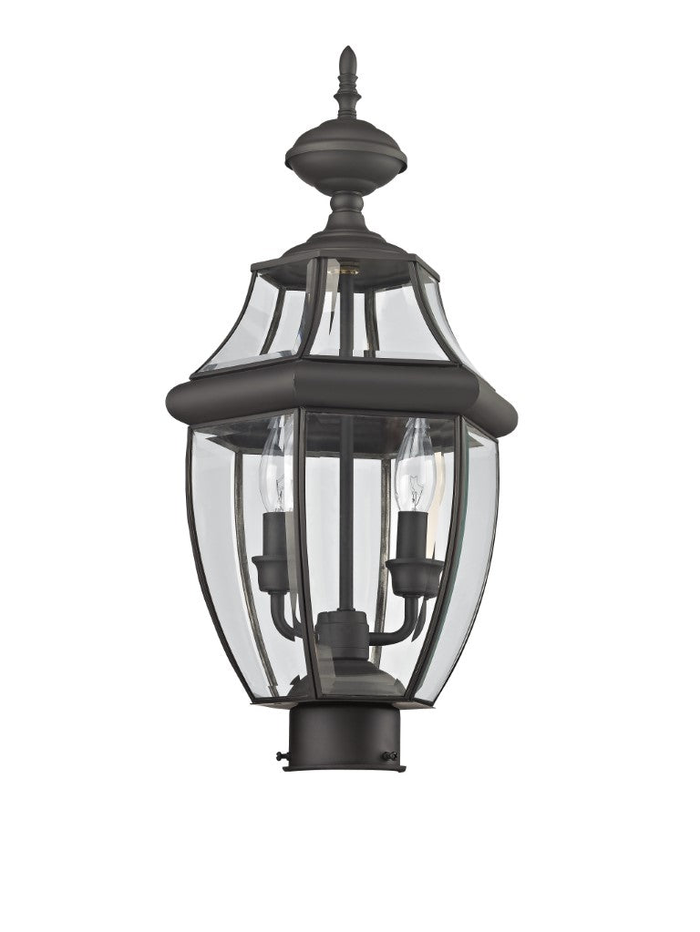 2254-07 Monterey Candelabra Base Light Bulb Socket Medium Outdoor Post Top Lantern 21.5" x 10.5" Hand Crafted Solid Brass and Clear Beveled Glass, Bronze Finish 120V for Garden, Exterior Post