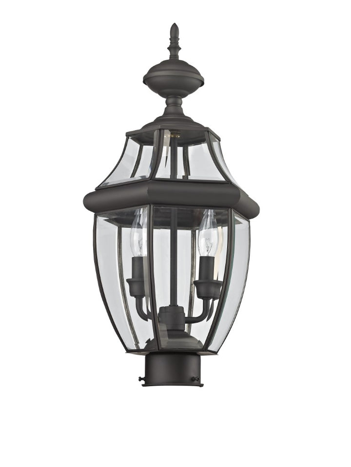 2254-07 Monterey Candelabra Base Light Bulb Socket Medium Outdoor Post Top Lantern 21.5" x 10.5" Hand Crafted Solid Brass and Clear Beveled Glass, Bronze Finish 120V for Garden, Exterior Post