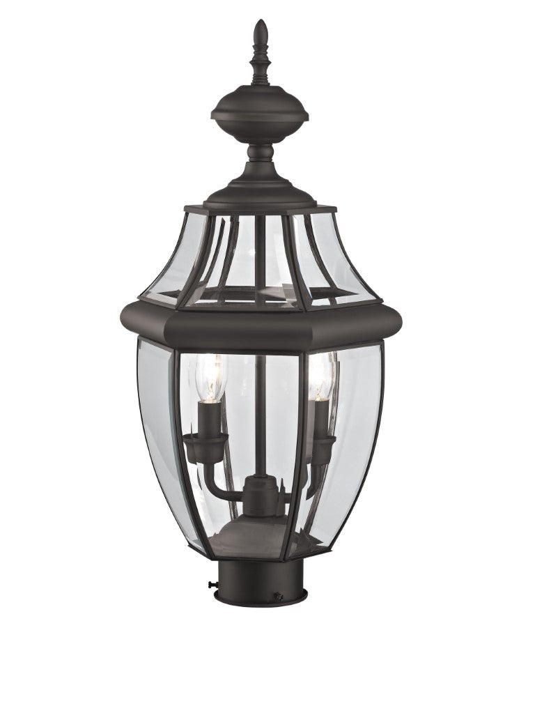 2254-07 Monterey Candelabra Base Light Bulb Socket Medium Outdoor Post Top Lantern 21.5" x 10.5" Hand Crafted Solid Brass and Clear Beveled Glass, Bronze Finish 120V for Garden, Exterior Post