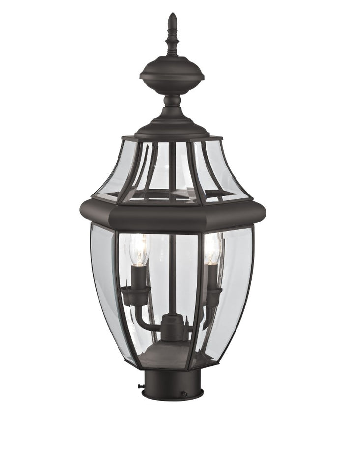 2254-07 Monterey Candelabra Base Light Bulb Socket Medium Outdoor Post Top Lantern 21.5" x 10.5" Hand Crafted Solid Brass and Clear Beveled Glass, Bronze Finish 120V for Garden, Exterior Post