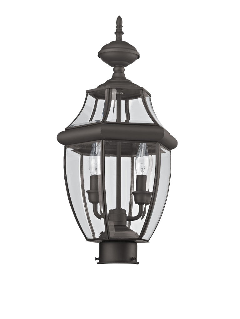 2254-07 Monterey Candelabra Base Light Bulb Socket Medium Outdoor Post Top Lantern 21.5" x 10.5" Hand Crafted Solid Brass and Clear Beveled Glass, Bronze Finish 120V for Garden, Exterior Post