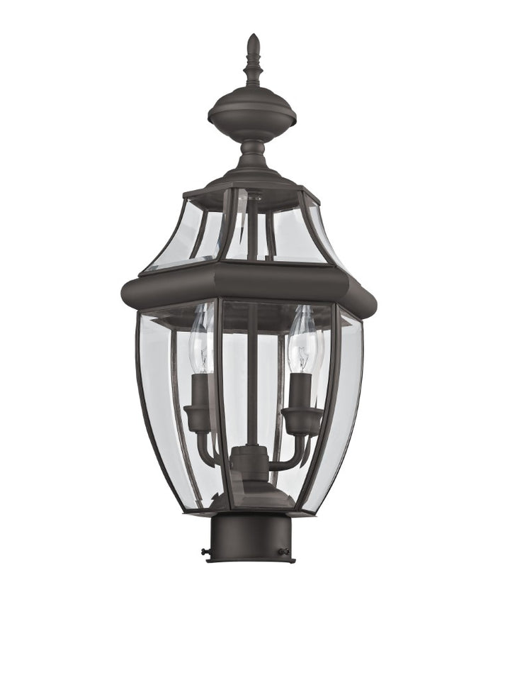 2254-07 Monterey Candelabra Base Light Bulb Socket Medium Outdoor Post Top Lantern 21.5" x 10.5" Hand Crafted Solid Brass and Clear Beveled Glass, Bronze Finish 120V for Garden, Exterior Post