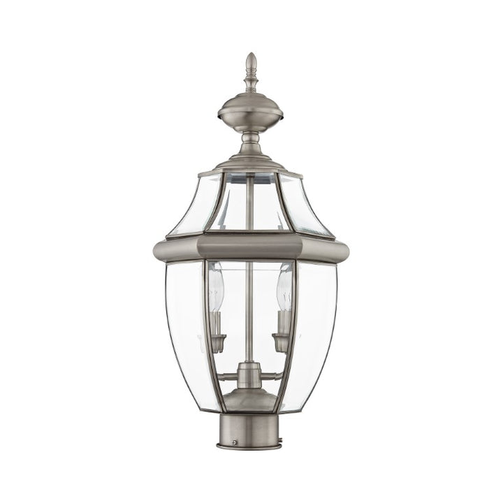 2254-91 Monterey Candelabra Base Light Bulb Socket Medium Outdoor Post Top Lantern 21.5" x 10.5" Hand Crafted Solid Brass and Clear Beveled Glass, Brushed Nickel Finish 120V for Garden, Exterior Post