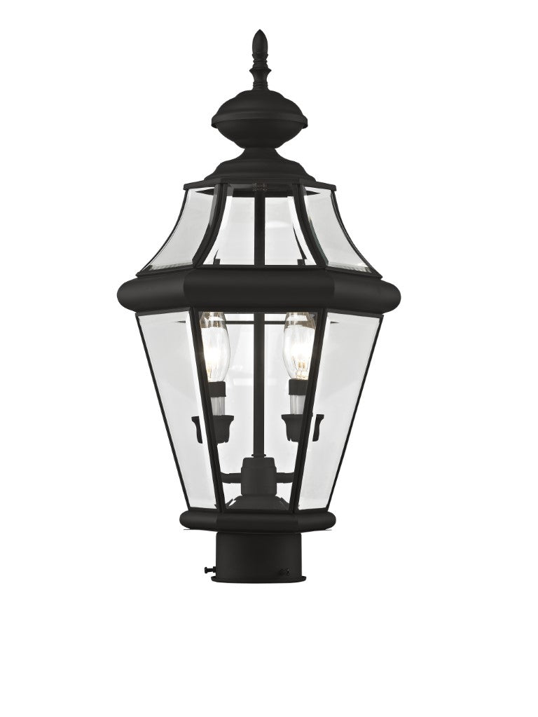 2264-04 Georgetown Candelabra Base Light Bulb Socket Medium Outdoor Post Top Lantern 21" x 10.25"  Hand Crafted Solid Brass and Clear Beveled Glass, Black Finish 120V for Garden, Exterior Post