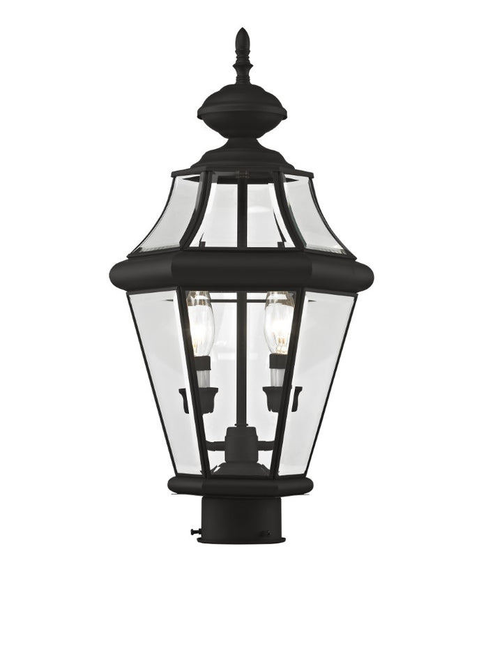 2264-04 Georgetown Candelabra Base Light Bulb Socket Medium Outdoor Post Top Lantern 21" x 10.25"  Hand Crafted Solid Brass and Clear Beveled Glass, Black Finish 120V for Garden, Exterior Post