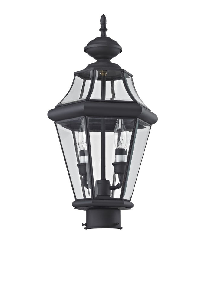 2264-04 Georgetown Candelabra Base Light Bulb Socket Medium Outdoor Post Top Lantern 21" x 10.25"  Hand Crafted Solid Brass and Clear Beveled Glass, Black Finish 120V for Garden, Exterior Post