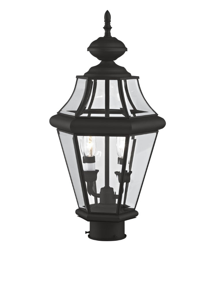 2264-04 Georgetown Candelabra Base Light Bulb Socket Medium Outdoor Post Top Lantern 21" x 10.25"  Hand Crafted Solid Brass and Clear Beveled Glass, Black Finish 120V for Garden, Exterior Post