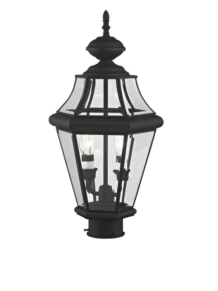 2264-04 Georgetown Candelabra Base Light Bulb Socket Medium Outdoor Post Top Lantern 21" x 10.25"  Hand Crafted Solid Brass and Clear Beveled Glass, Black Finish 120V for Garden, Exterior Post