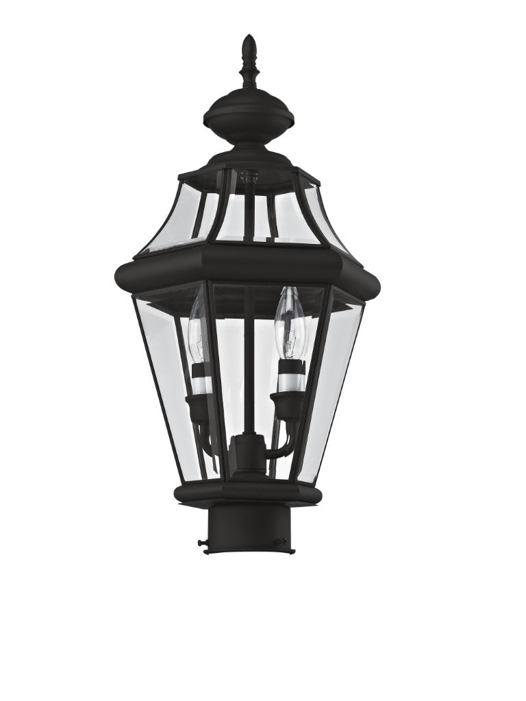 2264-04 Georgetown Candelabra Base Light Bulb Socket Medium Outdoor Post Top Lantern 21" x 10.25"  Hand Crafted Solid Brass and Clear Beveled Glass, Black Finish 120V for Garden, Exterior Post