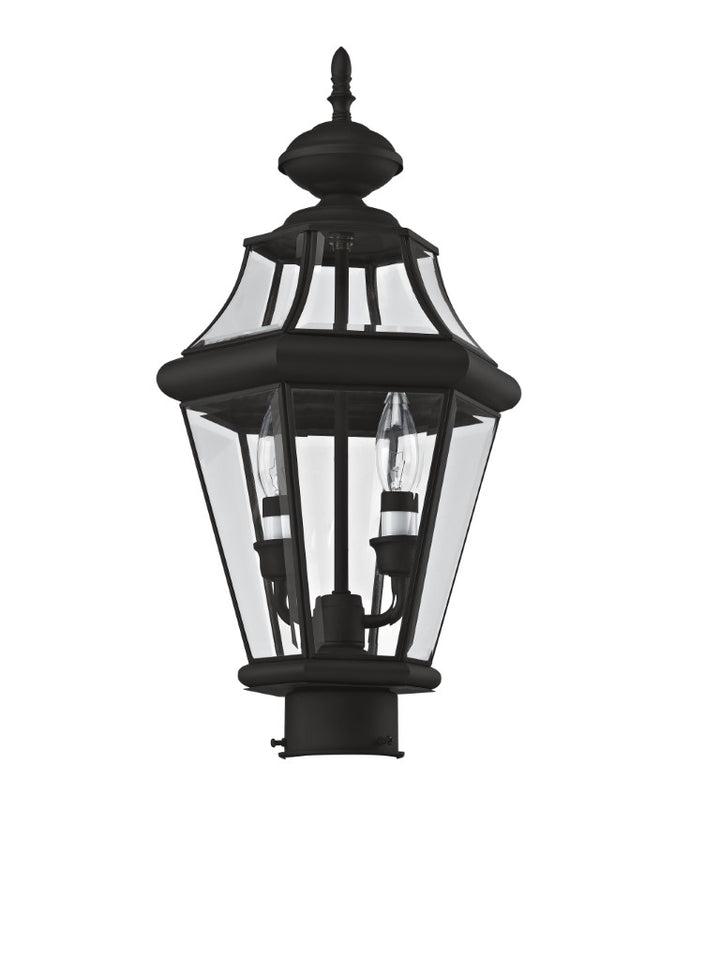 2264-04 Georgetown Candelabra Base Light Bulb Socket Medium Outdoor Post Top Lantern 21" x 10.25"  Hand Crafted Solid Brass and Clear Beveled Glass, Black Finish 120V for Garden, Exterior Post