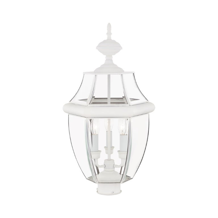 2354-03 Monterey Candelabra Base Light Bulb Socket Large Outdoor Post Top Lantern 23.5" x 12.5"  Hand Crafted Solid Brass and Clear Beveled Glass, White Finish 120V for Garden, Exterior Post