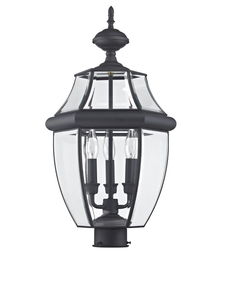 2354-04 Monterey Candelabra Base Light Bulb Socket Large Outdoor Post Top Lantern 23.5" x 12.5"  Hand Crafted Solid Brass and Clear Beveled Glass, Black Finish 120V for Garden, Exterior Post