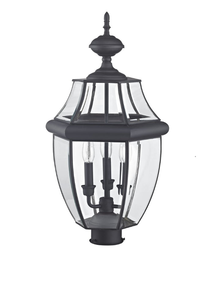 2354-04 Monterey Candelabra Base Light Bulb Socket Large Outdoor Post Top Lantern 23.5" x 12.5"  Hand Crafted Solid Brass and Clear Beveled Glass, Black Finish 120V for Garden, Exterior Post