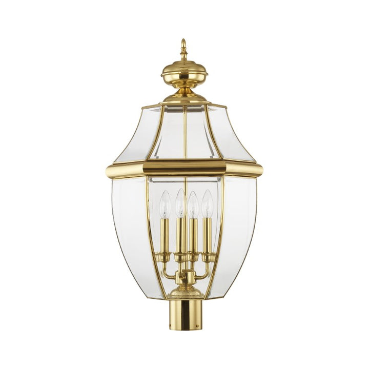 2358-02 Monterey Candelabra Base Light Bulb Socket Extra Large Outdoor Post Top Lantern 29" x 16"  Hand Crafted Solid Brass and Clear Beveled Glass, Polished Brass Finish 120V for Garden, Exterior Post