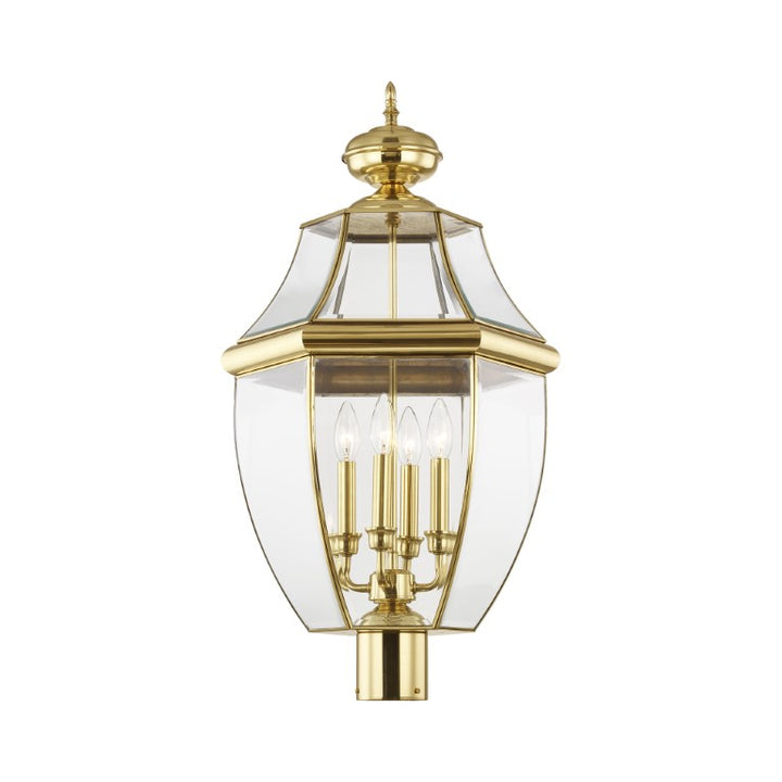 2358-02 Monterey Candelabra Base Light Bulb Socket Extra Large Outdoor Post Top Lantern 29" x 16"  Hand Crafted Solid Brass and Clear Beveled Glass, Polished Brass Finish 120V for Garden, Exterior Post