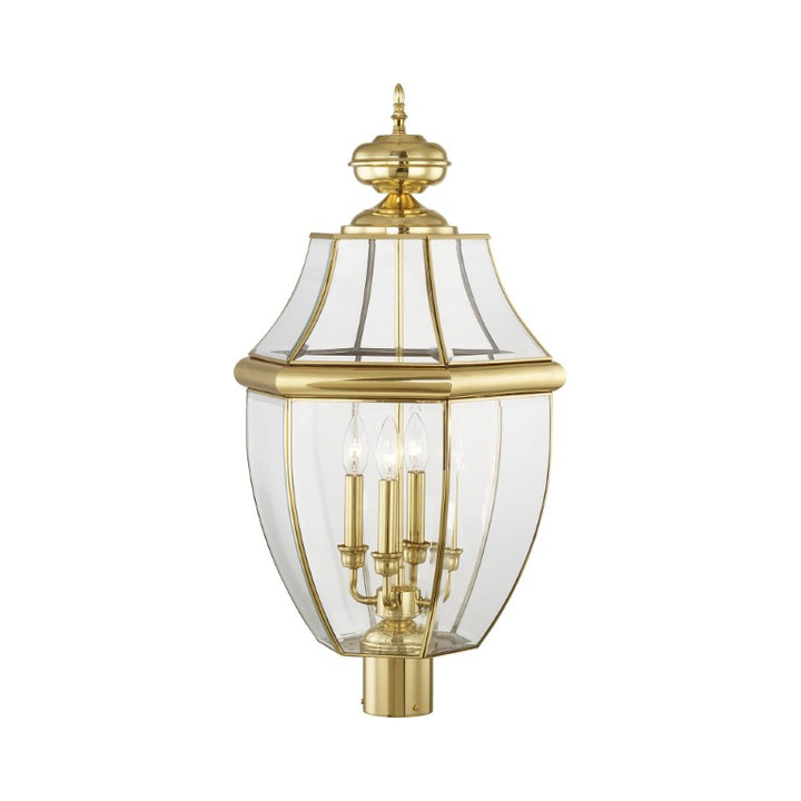2358-02 Monterey Candelabra Base Light Bulb Socket Extra Large Outdoor Post Top Lantern 29" x 16"  Hand Crafted Solid Brass and Clear Beveled Glass, Polished Brass Finish 120V for Garden, Exterior Post