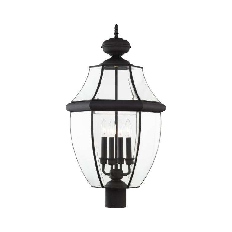2358-04 Monterey Candelabra Base Light Bulb Socket Extra Large Outdoor Post Top Lantern 29" x 16"  Hand Crafted Solid Brass and Clear Beveled Glass, Black Finish 120V for Garden, Exterior Post