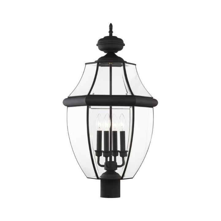 2358-04 Monterey Candelabra Base Light Bulb Socket Extra Large Outdoor Post Top Lantern 29" x 16"  Hand Crafted Solid Brass and Clear Beveled Glass, Black Finish 120V for Garden, Exterior Post