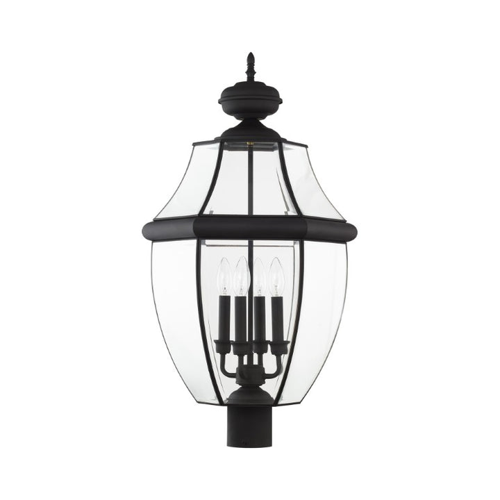 2358-04 Monterey Candelabra Base Light Bulb Socket Extra Large Outdoor Post Top Lantern 29" x 16"  Hand Crafted Solid Brass and Clear Beveled Glass, Black Finish 120V for Garden, Exterior Post