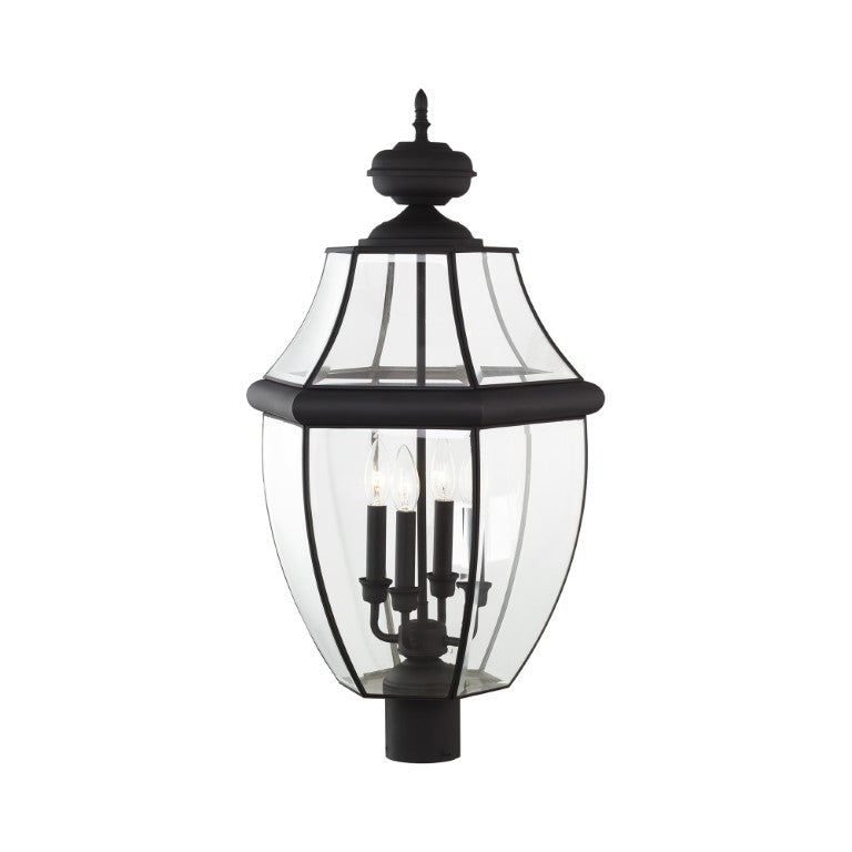 2358-04 Monterey Candelabra Base Light Bulb Socket Extra Large Outdoor Post Top Lantern 29" x 16"  Hand Crafted Solid Brass and Clear Beveled Glass, Black Finish 120V for Garden, Exterior Post