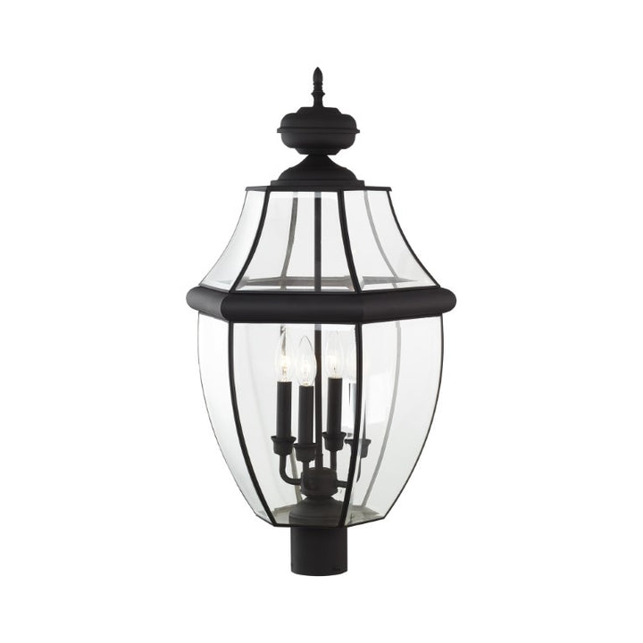 2358-04 Monterey Candelabra Base Light Bulb Socket Extra Large Outdoor Post Top Lantern 29" x 16"  Hand Crafted Solid Brass and Clear Beveled Glass, Black Finish 120V for Garden, Exterior Post