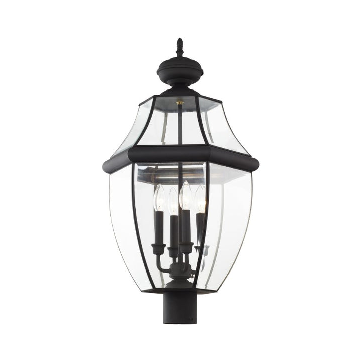 2358-04 Monterey Candelabra Base Light Bulb Socket Extra Large Outdoor Post Top Lantern 29" x 16"  Hand Crafted Solid Brass and Clear Beveled Glass, Black Finish 120V for Garden, Exterior Post