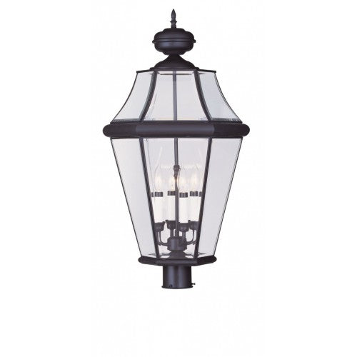 2368-07 Georgetown Candelabra Base Light 4 Bulb Sockets Extra Large Outdoor Post Top Lantern 29" x 16"  Hand Crafted Solid Brass and Clear Beveled Glass, Bronze Finish 120V for Garden, Exterior Post