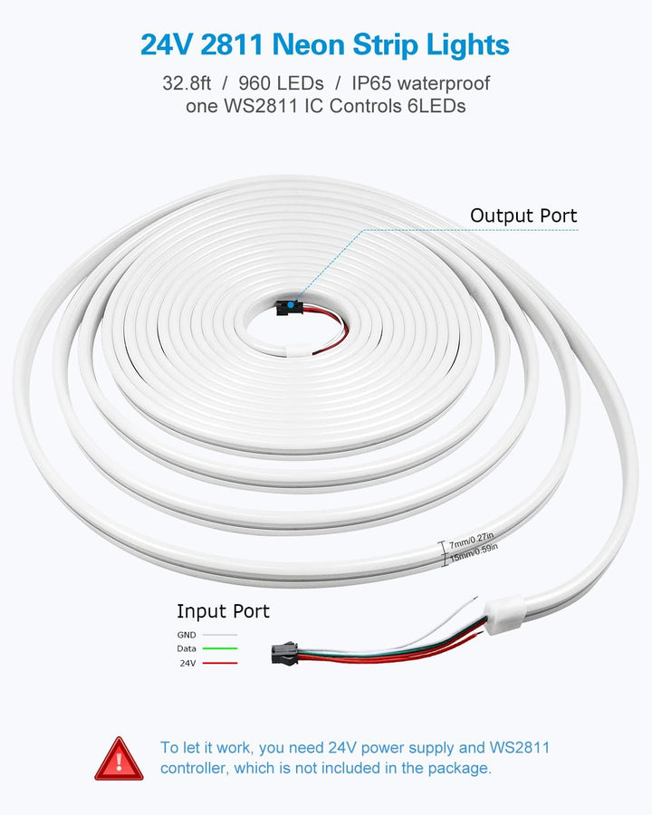 SLNR04 DC 12V/24V 2.7W/ft Dotless Color Neon RGB+IC LED Strip Light Indoor and Outdoor Rated Dimmable Low Voltage Strip Light