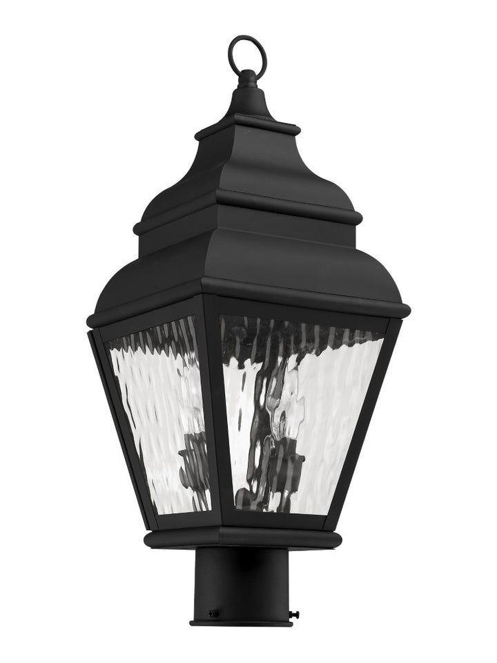 Exeter Candelabra Base 2 Light Bulb Sockets Medium Outdoor Post Top Lantern 8" x 8" x 20.5" Hand Crafted Solid Brass and Clear Water Glass, Black Finish 120V for Garden, Exterior Post - 2603-04
