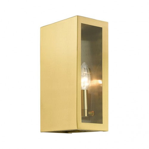29122-32 Winfield Outdoor 2 E12 Candelabra Base Light Bulb Sockets Outdoor ADA-Compliant Stainless Steel Wall Sconce 6"x11" Gold Satin Candles Finish 120V for Garden, Interior, Exterior and Patio