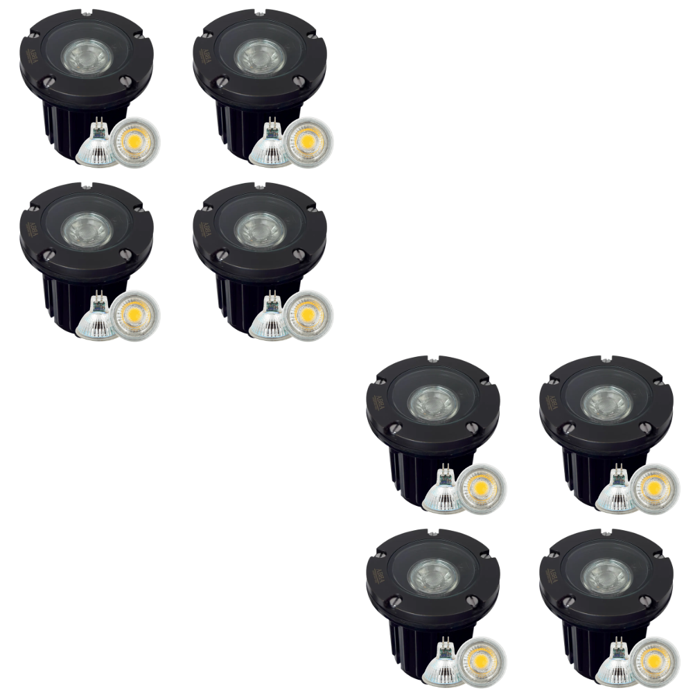 Outdoor Landscape Lighting LED 12V Low Voltage UNB04 4x/8x/12x Package Cast Brass 12V Low Voltage Round LED In-Ground Well Light IP65 Waterproof with 3W 3000K Bulb Black Brass 8 Pack